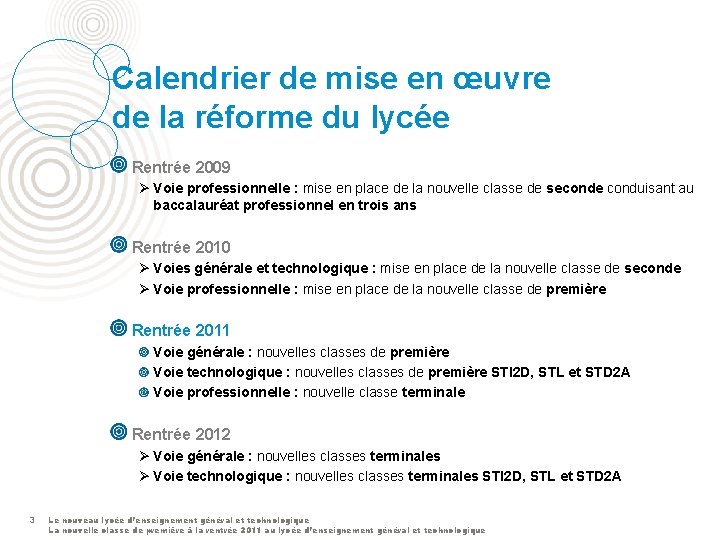 Calendrier de mise en œuvre de la réforme du lycée Rentrée 2009 Ø Voie