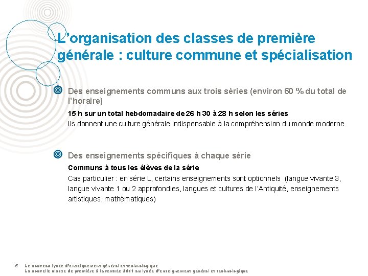 L’organisation des classes de première générale : culture commune et spécialisation Des enseignements communs