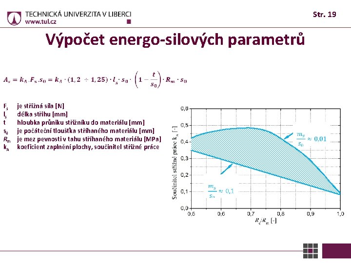 Str. 19 Výpočet energo-silových parametrů Fs ls t s 0 Rm k. A je