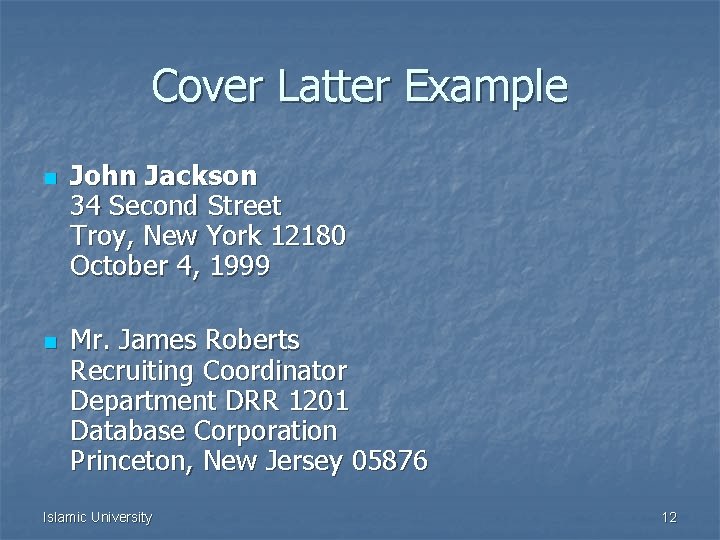 Cover Latter Example n n John Jackson 34 Second Street Troy, New York 12180