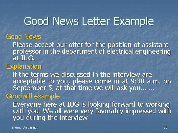 Good News Letter Example Good News Please accept our offer for the position of