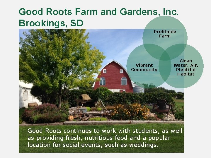 Good Roots Farm and Gardens, Inc. Brookings, SD Profitable Farm Vibrant Community Clean Water,