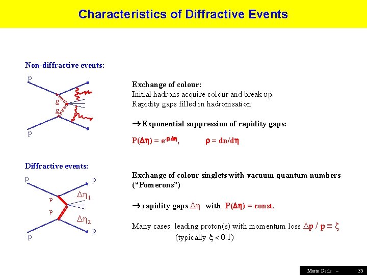 Characteristics of Diffractive Events Non-diffractive events: p Exchange of colour: Initial hadrons acquire colour