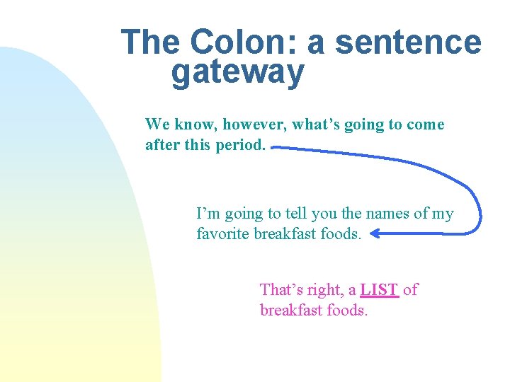 The Colon: a sentence gateway We know, however, what’s going to come after this