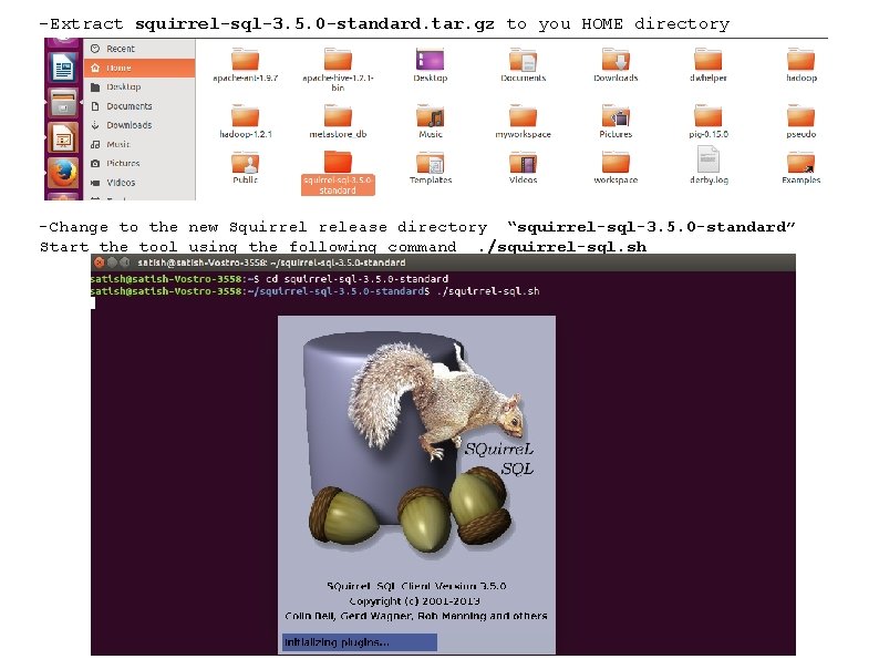 -Extract squirrel-sql-3. 5. 0 -standard. tar. gz to you HOME directory -Change to the