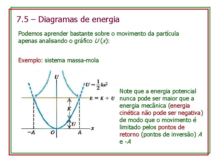 7. 5 – Diagramas de energia Podemos aprender bastante sobre o movimento da partícula