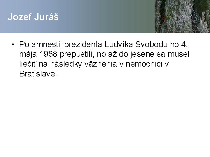 Jozef Juráš • Po amnestii prezidenta Ludvíka Svobodu ho 4. mája 1968 prepustili, no