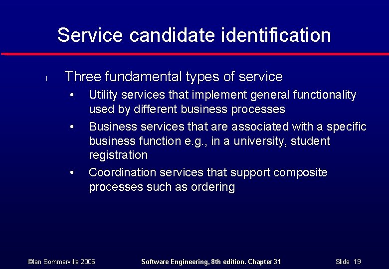 Service candidate identification l Three fundamental types of service • • • Utility services