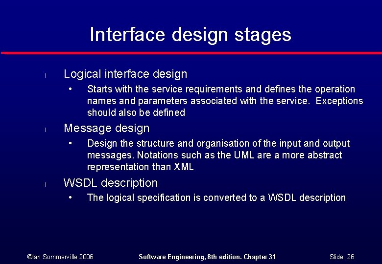 Interface design stages l Logical interface design • l Message design • l Starts