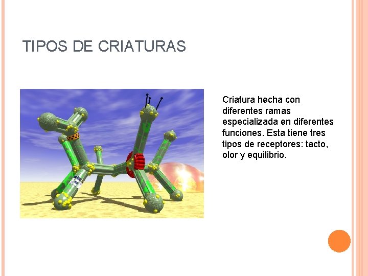 TIPOS DE CRIATURAS Criatura hecha con diferentes ramas especializada en diferentes funciones. Esta tiene