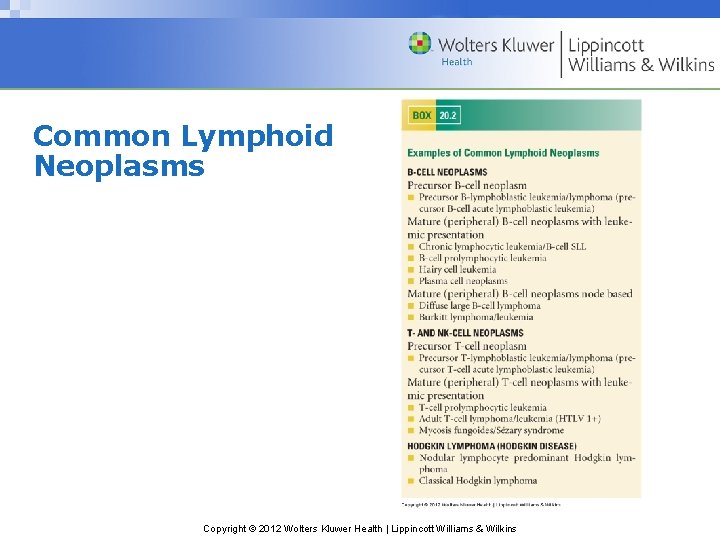 Common Lymphoid Neoplasms Copyright © 2012 Wolters Kluwer Health | Lippincott Williams & Wilkins