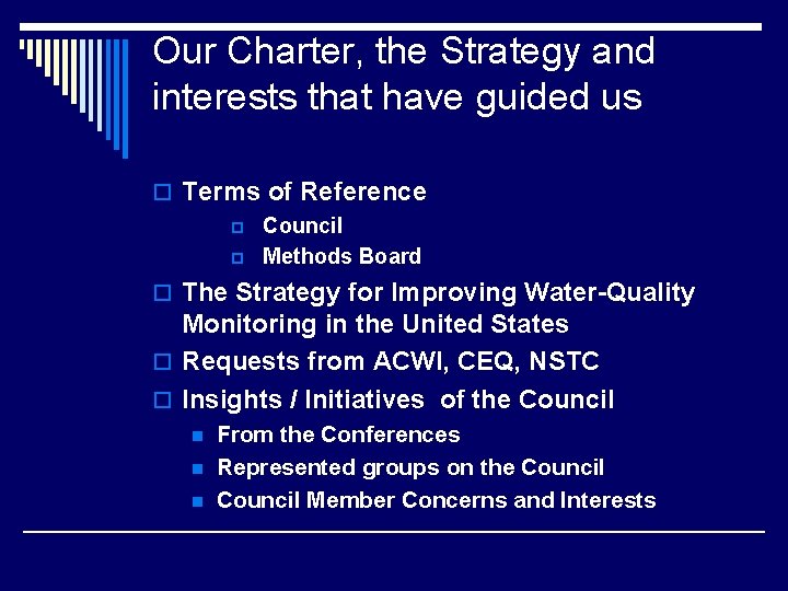 Our Charter, the Strategy and interests that have guided us o Terms of Reference Our Charter, the Strategy and interests that have guided us o Terms of Reference