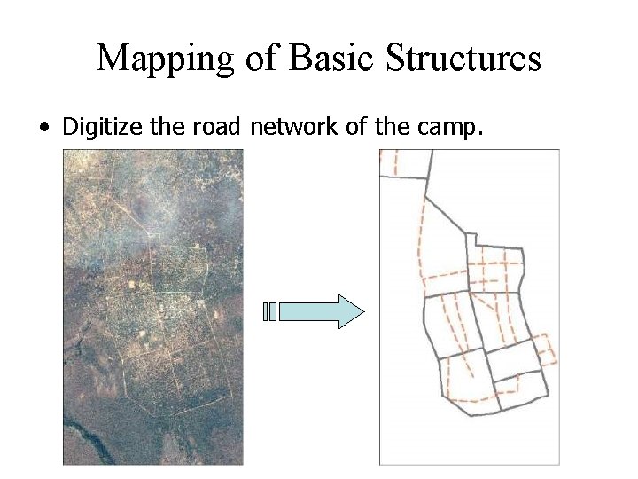 Mapping of Basic Structures • Digitize the road network of the camp. 