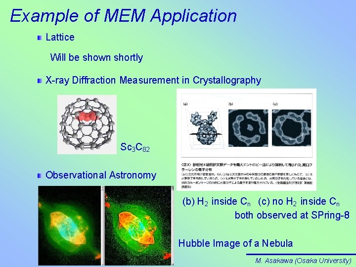 Example of MEM Application Lattice Will be shown shortly X-ray Diffraction Measurement in Crystallography
