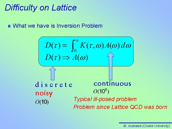 Difficulty on Lattice What we have is Inversion Problem discrete noisy continuous Typical ill-posed