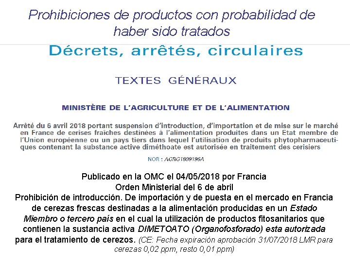 Prohibiciones de productos con probabilidad de haber sido tratados Publicado en la OMC el