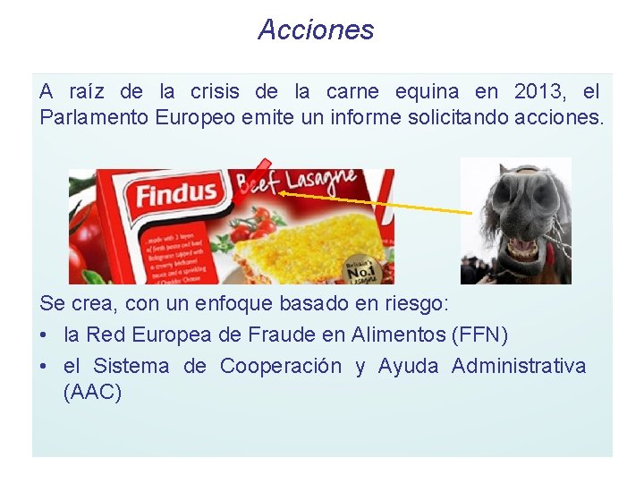 Acciones A raíz de la crisis de la carne equina en 2013, el Parlamento