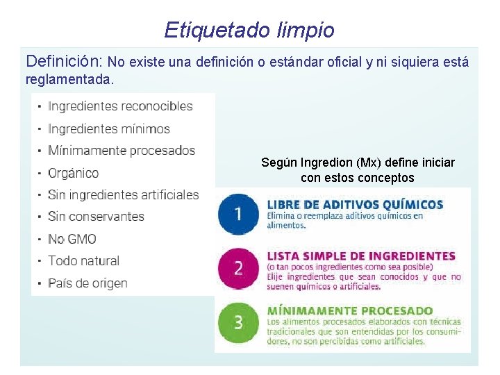 Etiquetado limpio Definición: No existe una definición o estándar oficial y ni siquiera está