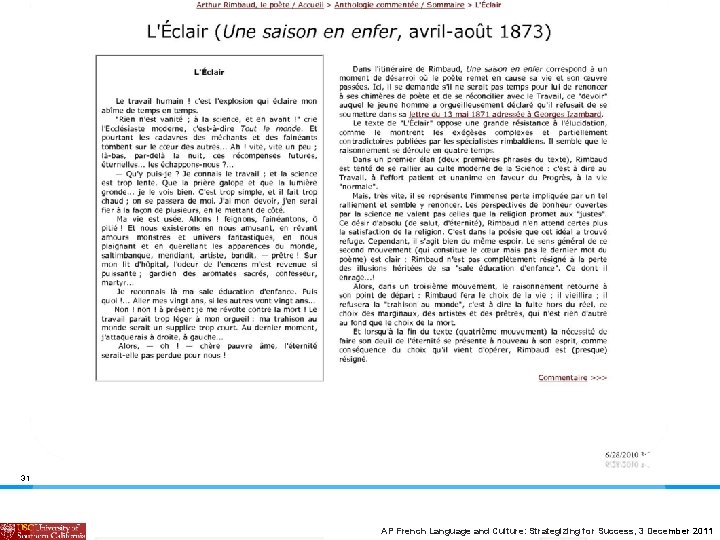 “L’Éclair” 31 AP French Language and Culture: Strategizing for Success, 3 December 2011 