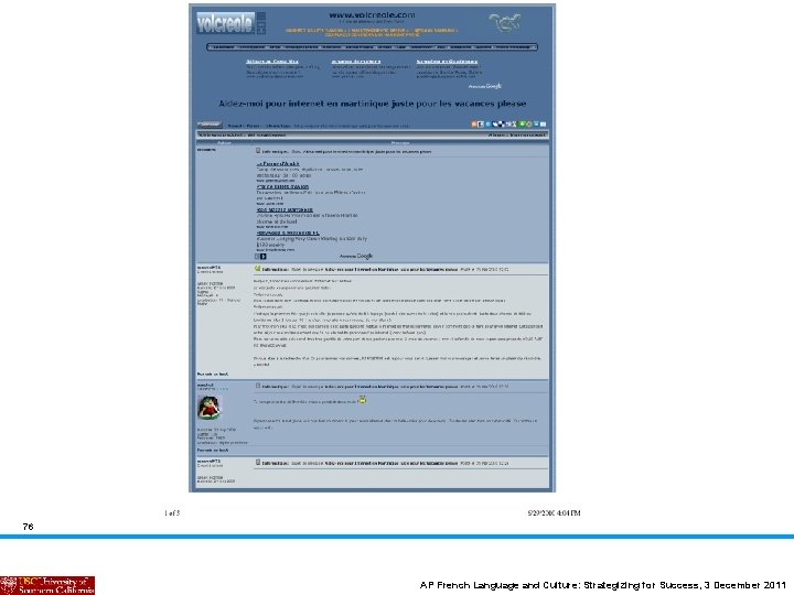 76 AP French Language and Culture: Strategizing for Success, 3 December 2011 