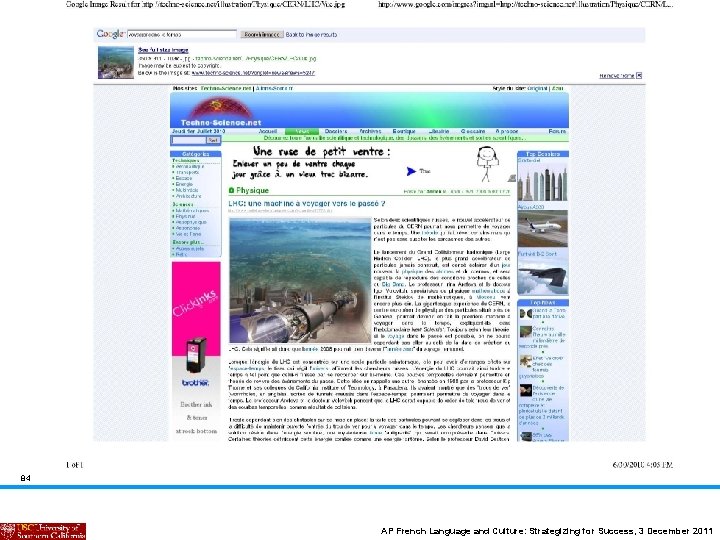 84 AP French Language and Culture: Strategizing for Success, 3 December 2011 