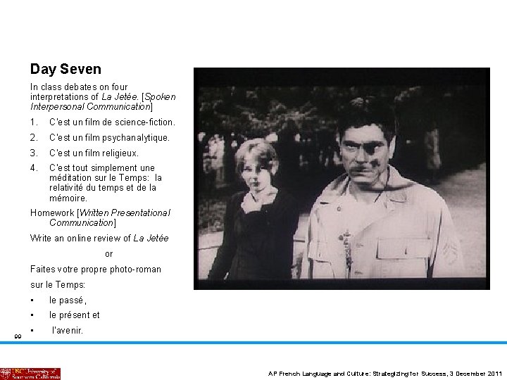 Day Seven In class debates on four interpretations of La Jetée. [Spoken Interpersonal Communication]