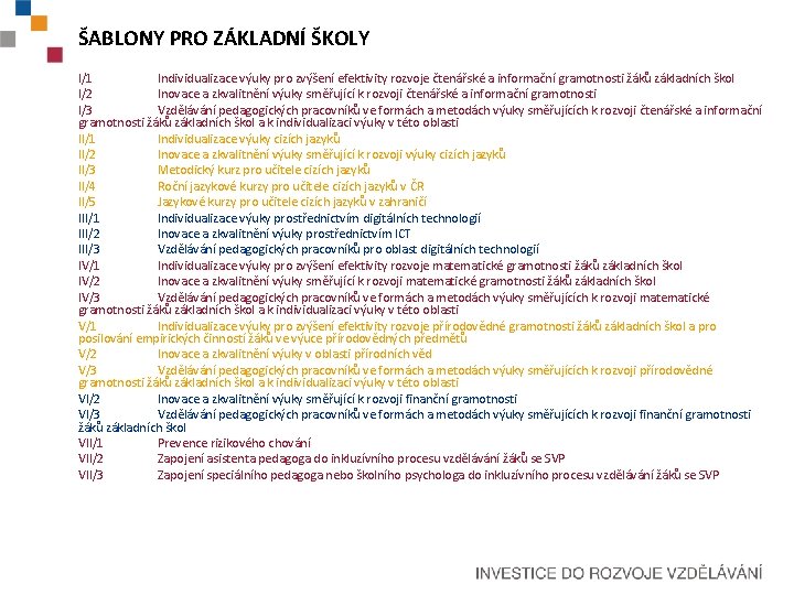 ŠABLONY PRO ZÁKLADNÍ ŠKOLY I/1 Individualizace výuky pro zvýšení efektivity rozvoje čtenářské a informační