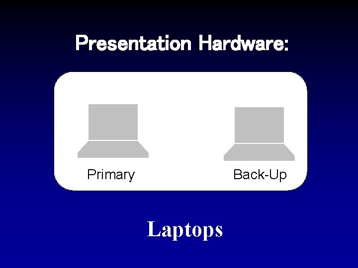Presentation Hardware: Primary Back-Up Laptops 