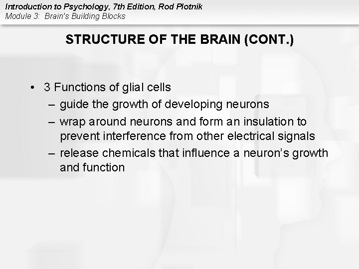 Introduction to Psychology, 7 th Edition, Rod Plotnik Module 3: Brain’s Building Blocks STRUCTURE