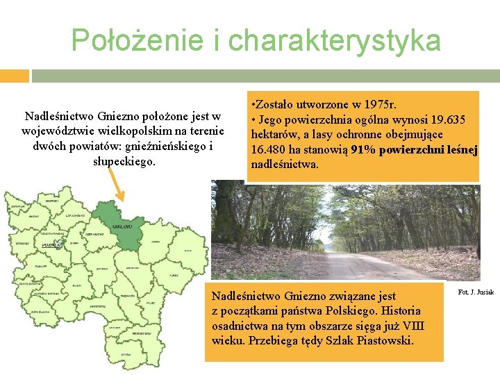 Położenie i charakterystyka Nadleśnictwo Gniezno położone jest w województwie wielkopolskim na terenie dwóch powiatów: