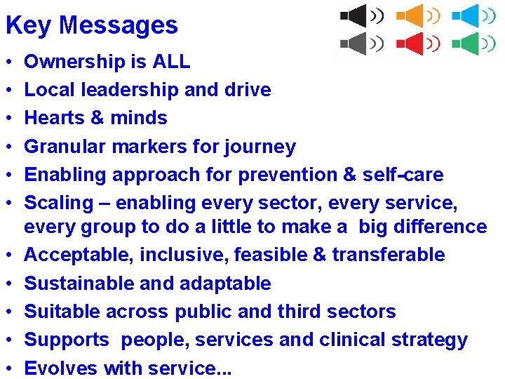 Key Messages • • • Ownership is ALL Local leadership and drive Hearts &