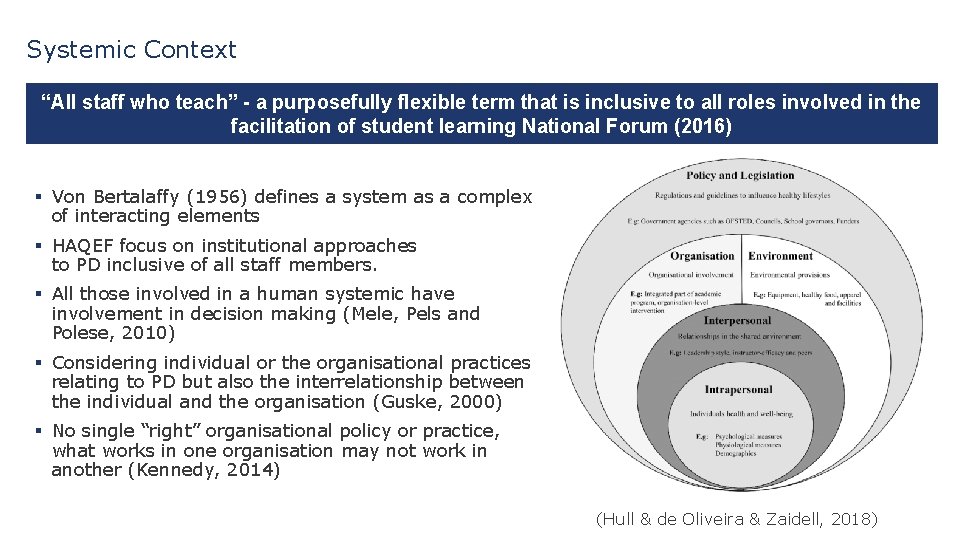 Systemic Context “All staff who teach” - a purposefully flexible term that is inclusive