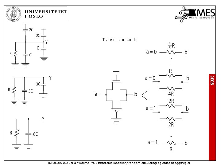 Transmisjonsport: 2008 INF 3400/4400 Del 4 Moderne MOS transistor modeller, transient simulering og enkle