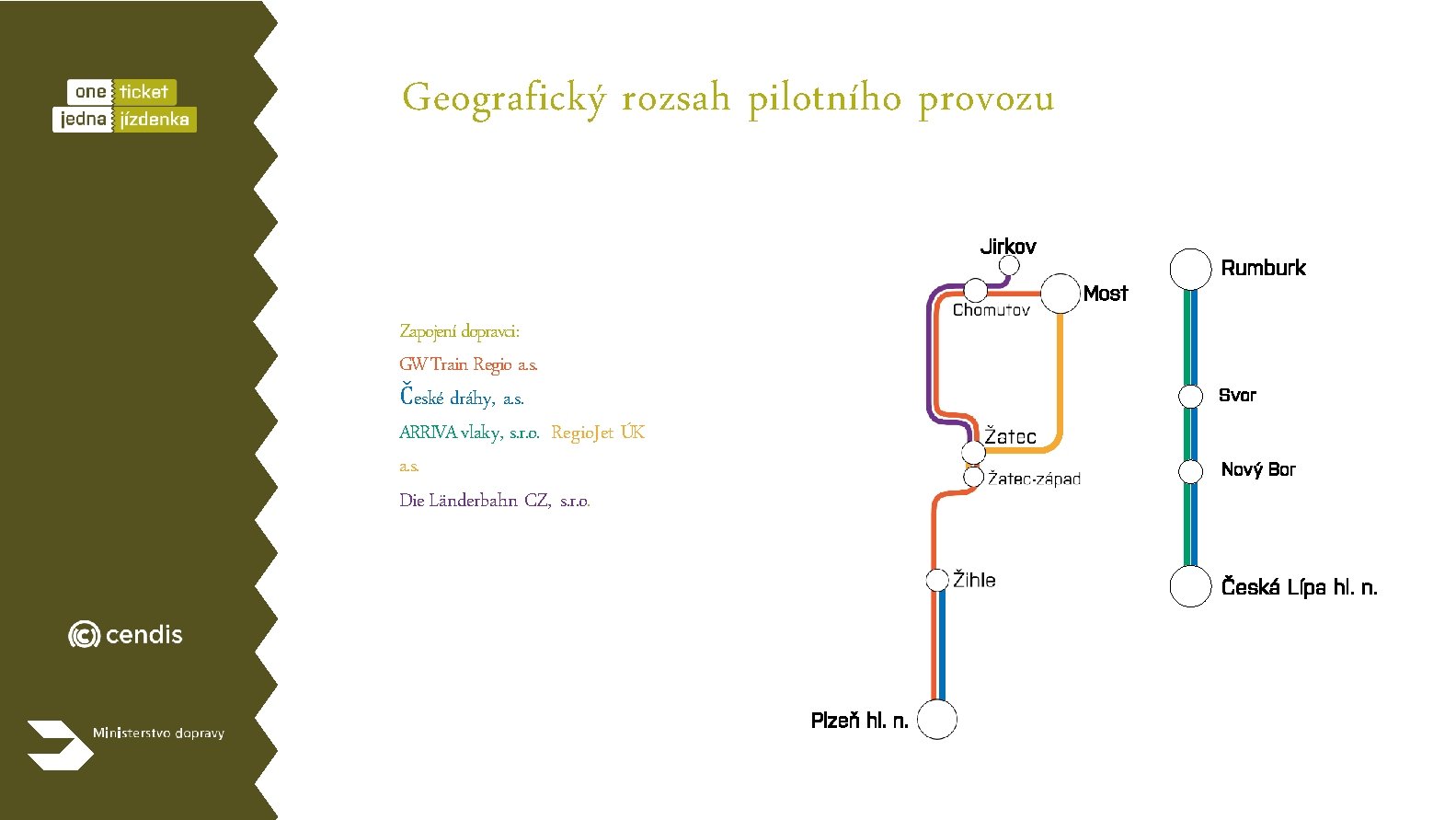 Geografický rozsah pilotního provozu Zapojení dopravci: GW Train Regio a. s. České dráhy, a.