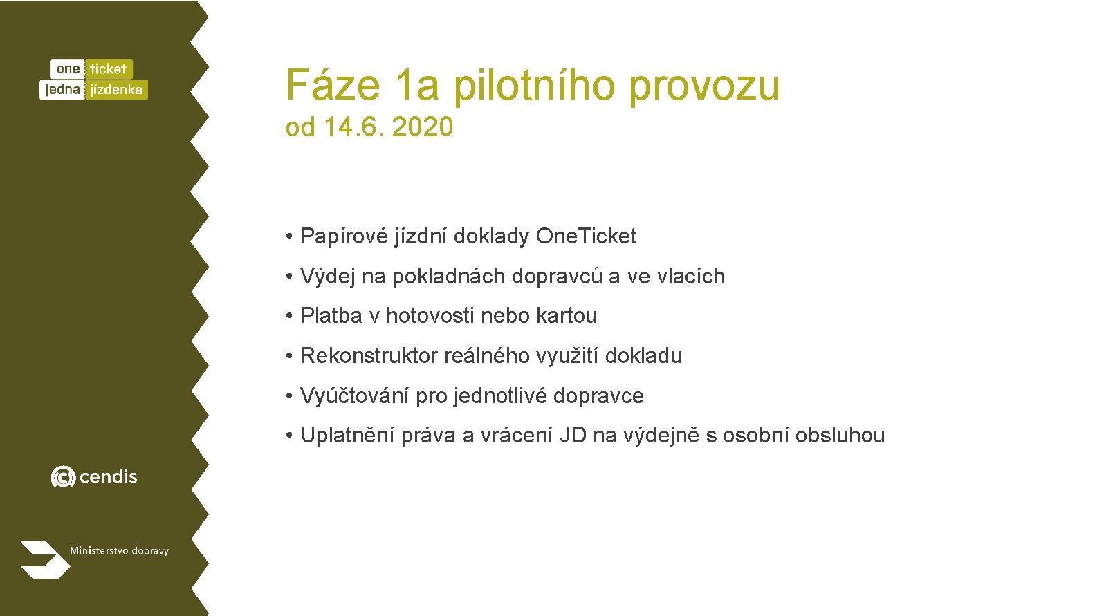 Fáze 1 a pilotního provozu od 14. 6. 2020 • Papírové jízdní doklady One.