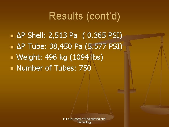 Results (cont’d) n n ΔP Shell: 2, 513 Pa ( 0. 365 PSI) ΔP