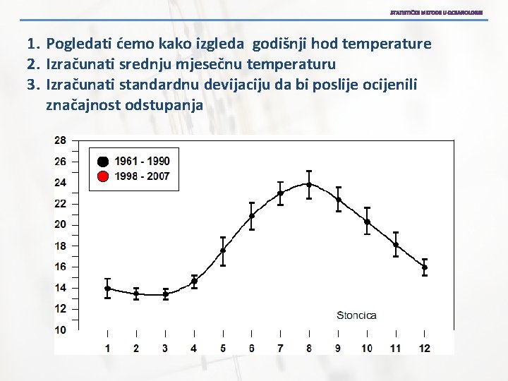 1. Pogledati ćemo kako izgleda godišnji hod temperature 2. Izračunati srednju mjesečnu temperaturu 3.