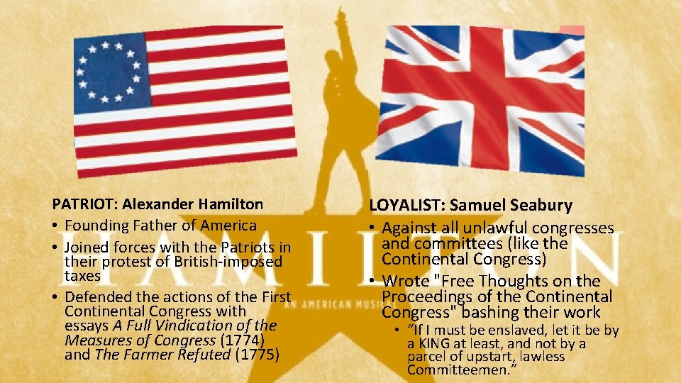 PATRIOT: Alexander Hamilton • Founding Father of America • Joined forces with the Patriots PATRIOT: Alexander Hamilton • Founding Father of America • Joined forces with the Patriots