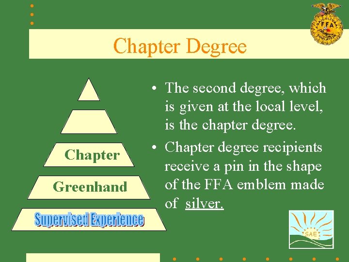Chapter Degree Chapter Greenhand • The second degree, which is given at the local