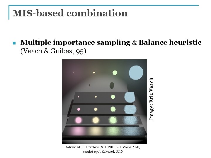 MIS-based combination Multiple importance sampling & Balance heuristic (Veach & Guibas, 95) Image: Eric