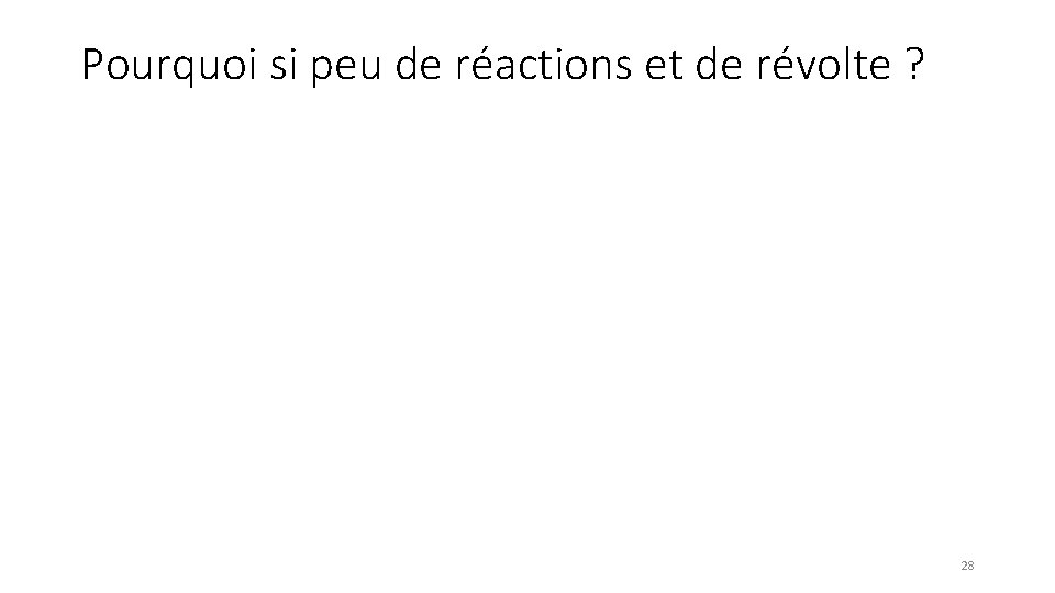 Pourquoi si peu de réactions et de révolte ? 28 