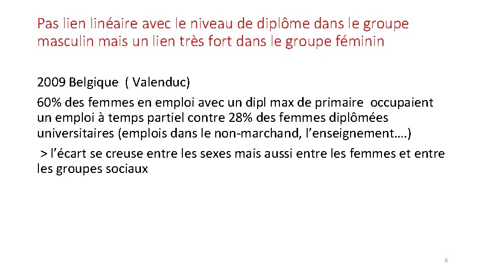 Pas lien linéaire avec le niveau de diplôme dans le groupe masculin mais un