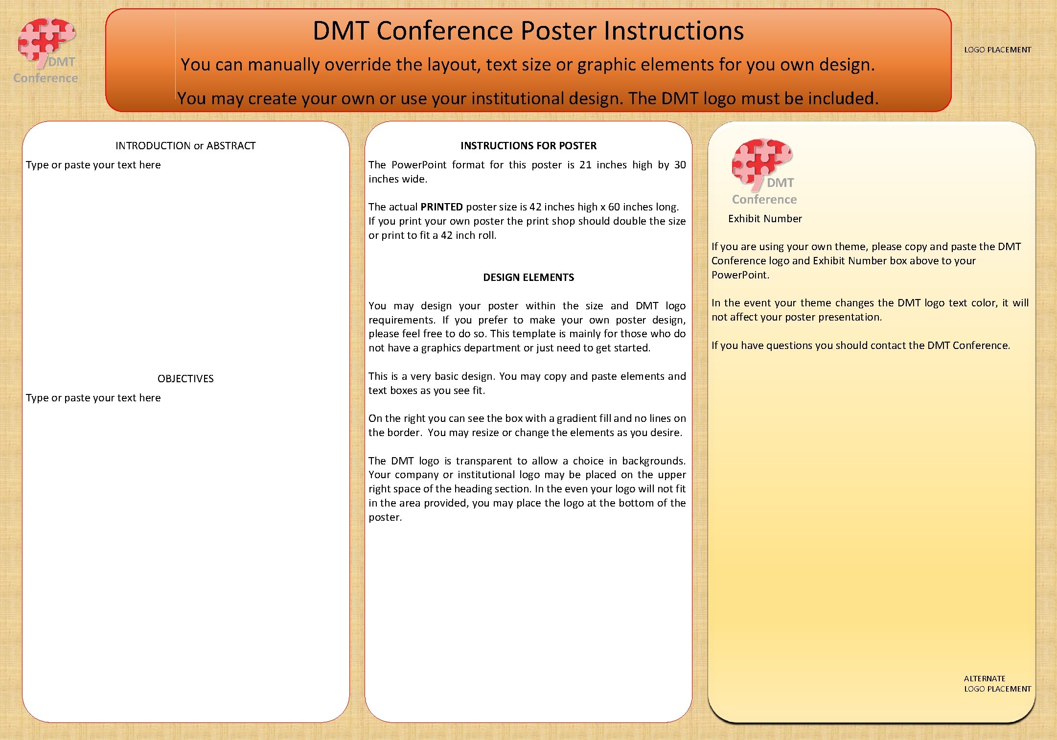 DMT Conference Poster Instructions You can manually override the layout, text size or graphic