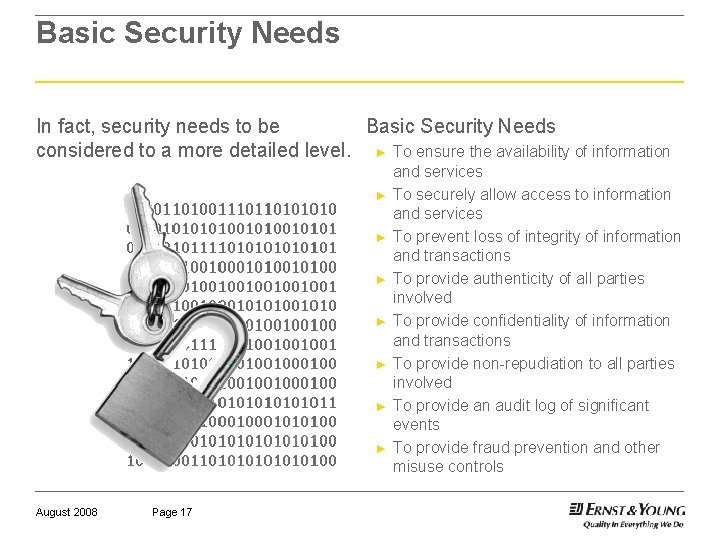 Basic Security Needs In fact, security needs to be Basic Security Needs considered to