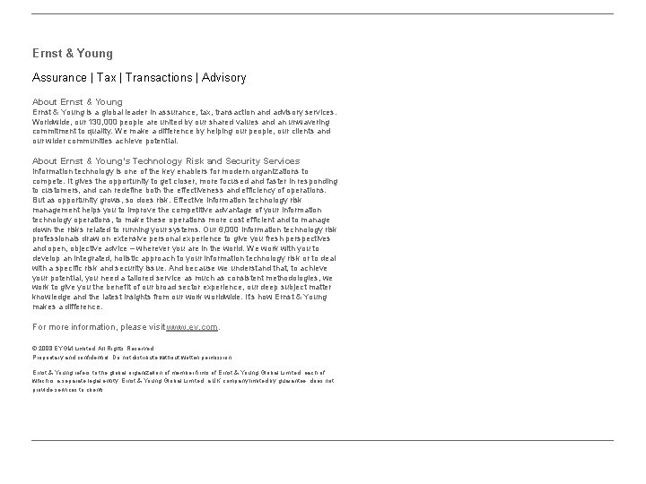 Ernst & Young Assurance | Tax | Transactions | Advisory About Ernst & Young
