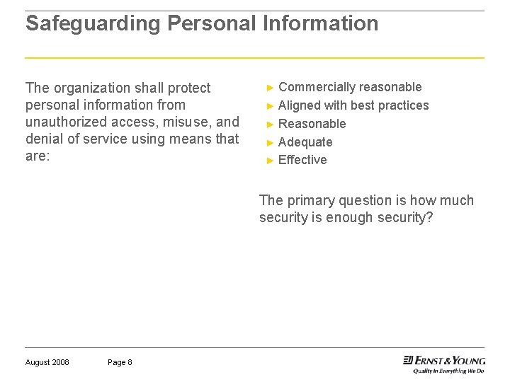 Safeguarding Personal Information The organization shall protect personal information from unauthorized access, misuse, and