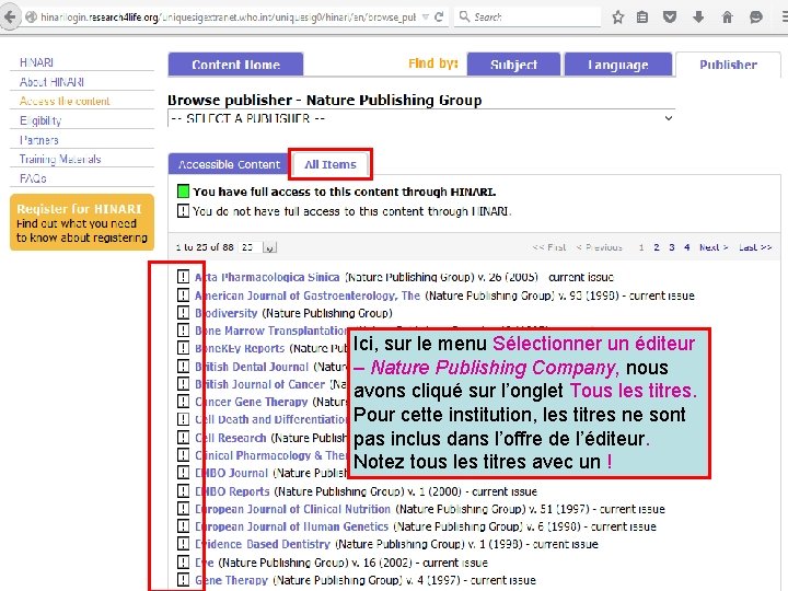 Ici, sur le menu Sélectionner un éditeur – Nature Publishing Company, nous avons cliqué