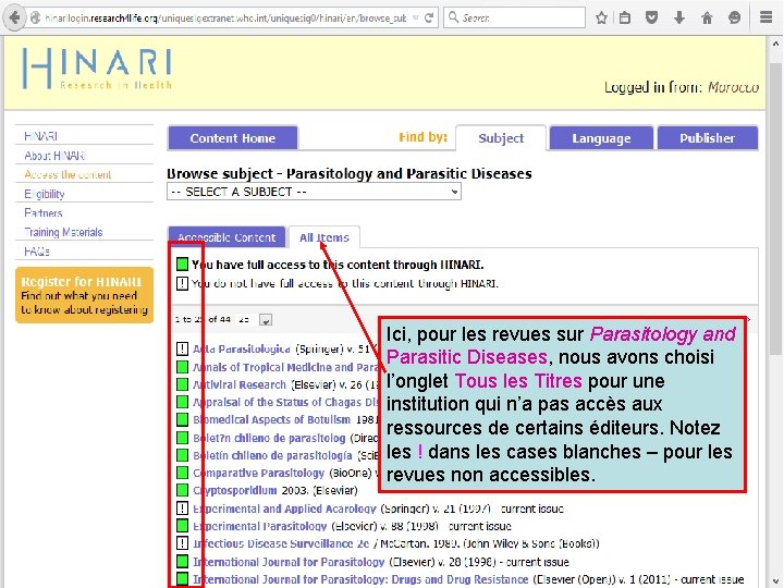 Ici, pour les revues sur Parasitology and Parasitic Diseases, nous avons choisi l’onglet Tous