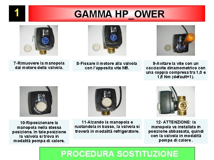 1 GAMMA HP_OWER 7 -Rimuovere la manopola dal motore della valvola. 8 -Fissare il