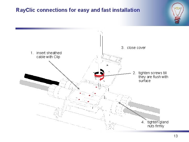 Ray. Clic connections for easy and fast installation 3. close cover 1. insert sheathed